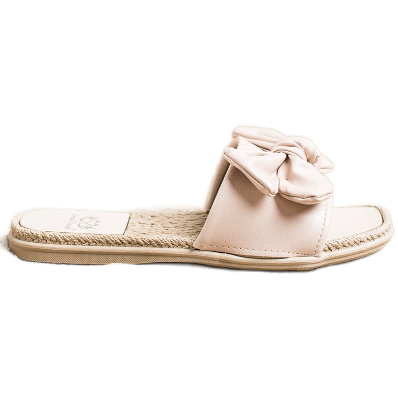 Small Swan Pantoufles En Cuir Éco Avec Un Noeud beige