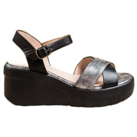 Small Swan Sandales compensées noir gris