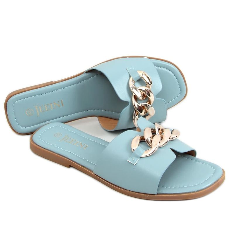 Bleu 377 Chaussons bleus avec une chaîne