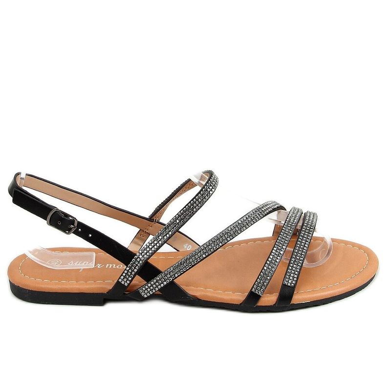 Sandales noires avec zircones cubiques 4046 Noir le noir