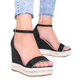 Sandales compensées noires avec oxydes de zirconium Sun Sparrow le noir