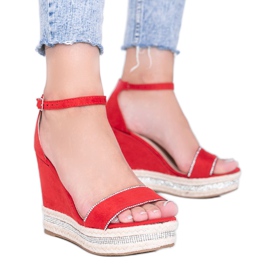 Sandales compensées rouges avec zircone cubique Sun Sparrow
