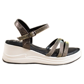 Small Swan Sandales à paillettes sur compensées noir