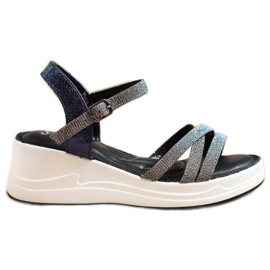 Small Swan Sandales à paillettes sur compensées bleu marine gris