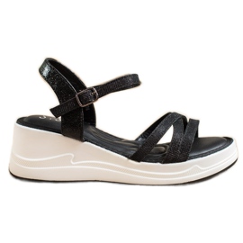 Small Swan Sandales à paillettes sur compensées noir