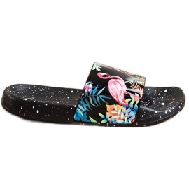 Bona Des tongs à la mode avec un flamant rose le noir multicolore
