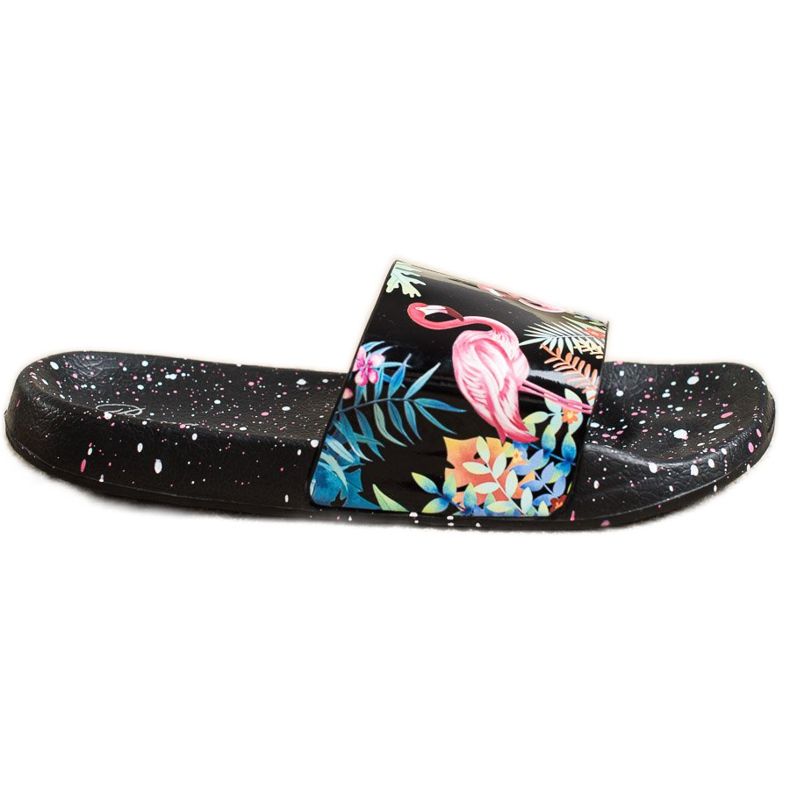 Bona Des tongs à la mode avec un flamant rose le noir multicolore