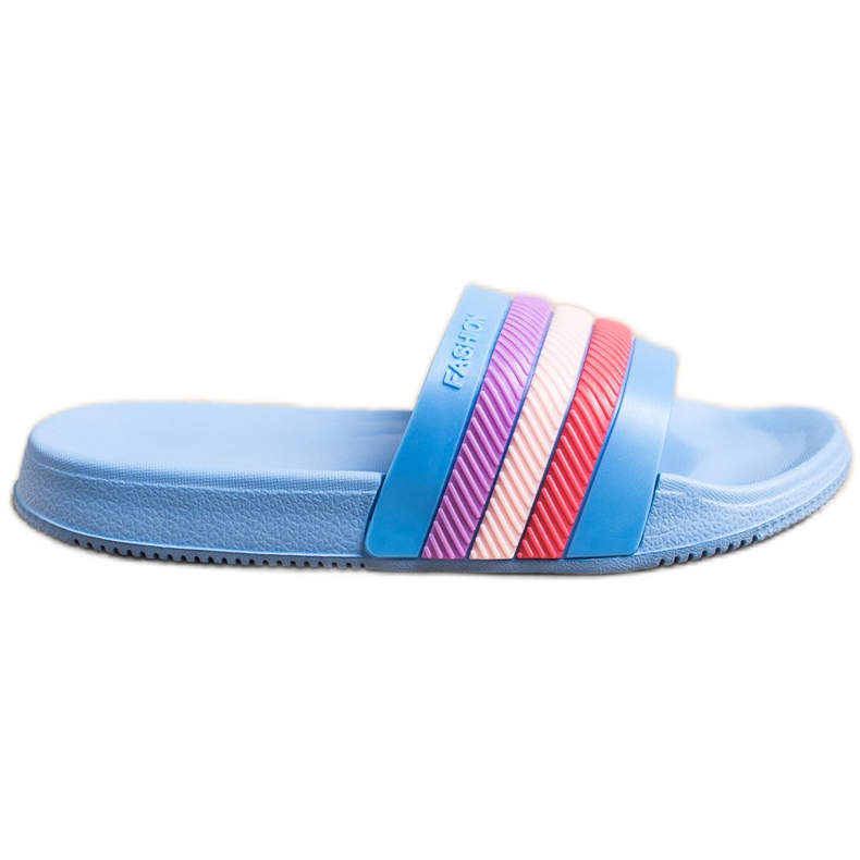 Bona Pantoufles À Rayures Colorées bleu