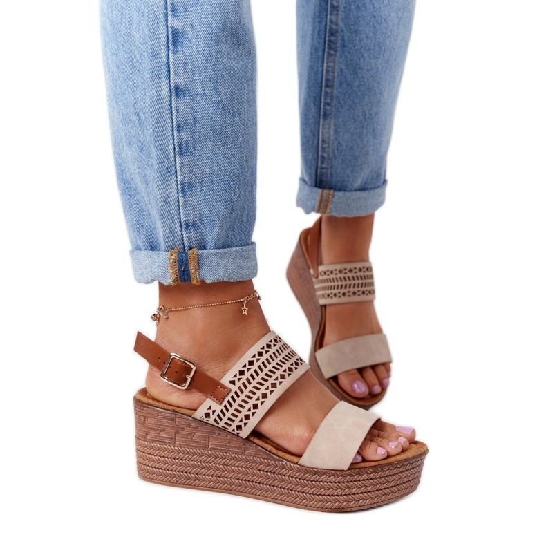 S.Barski Sandales Compensées Ajourées S. Barski GD-47 Beige