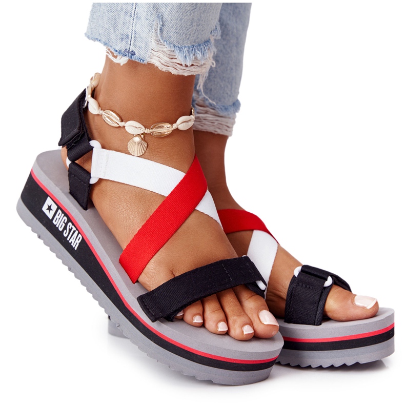 Sandales compensées en mousse Big Star HH274A082 Rouge-Blanc blanche le noir