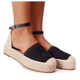Espadrilles en dentelle sur une plate-forme Larissa noire tressée beige