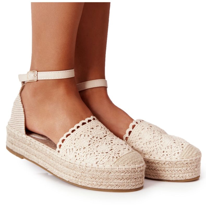 Espadrilles En Dentelle Sur Une Plateforme Beige Tressée Larissa