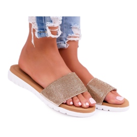 Pantoufles à paillettes dorées Lu Boo pour femmes