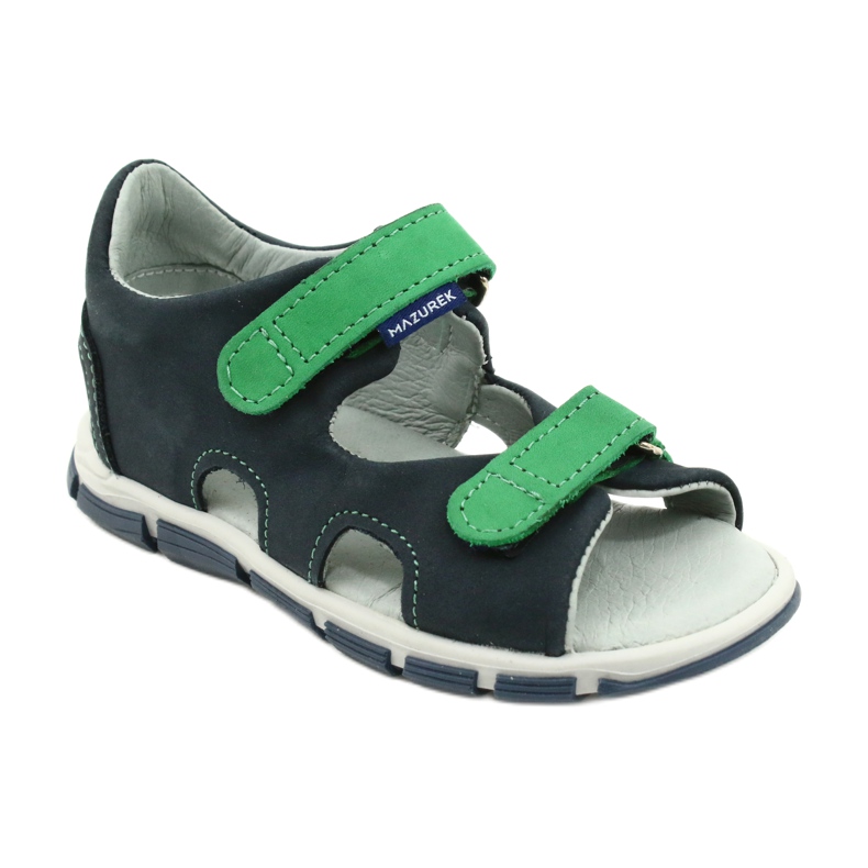 Sandales pour garçons en cuir pour Velcro Mazurek 314 Green marine bleu