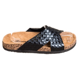 Bona Pantoufles confortables en cuir écologique noir