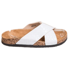 Bona Pantoufles confortables en cuir écologique blanc