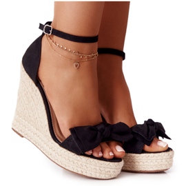 Sandales compensées noires avec tressé noir Go For It le noir