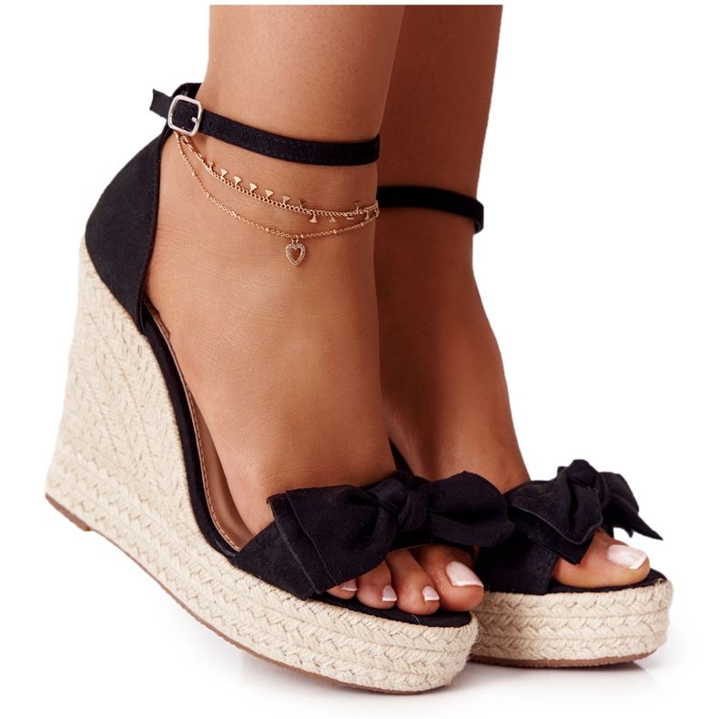 Sandales compensées noires avec tressé noir Go For It le noir