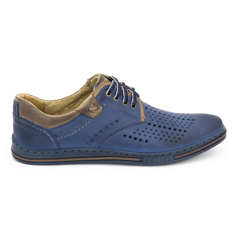 Polbut Chaussures en cuir pour hommes 402 été bleu marine avec marron