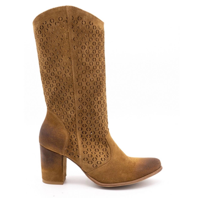 EXQUISITE Boots femme en cuir ajouré à talons hauts 1224 marron cognac brun EXQUISITE Boots femme en cuir ajouré à talons hauts 1224 marron cognac brun