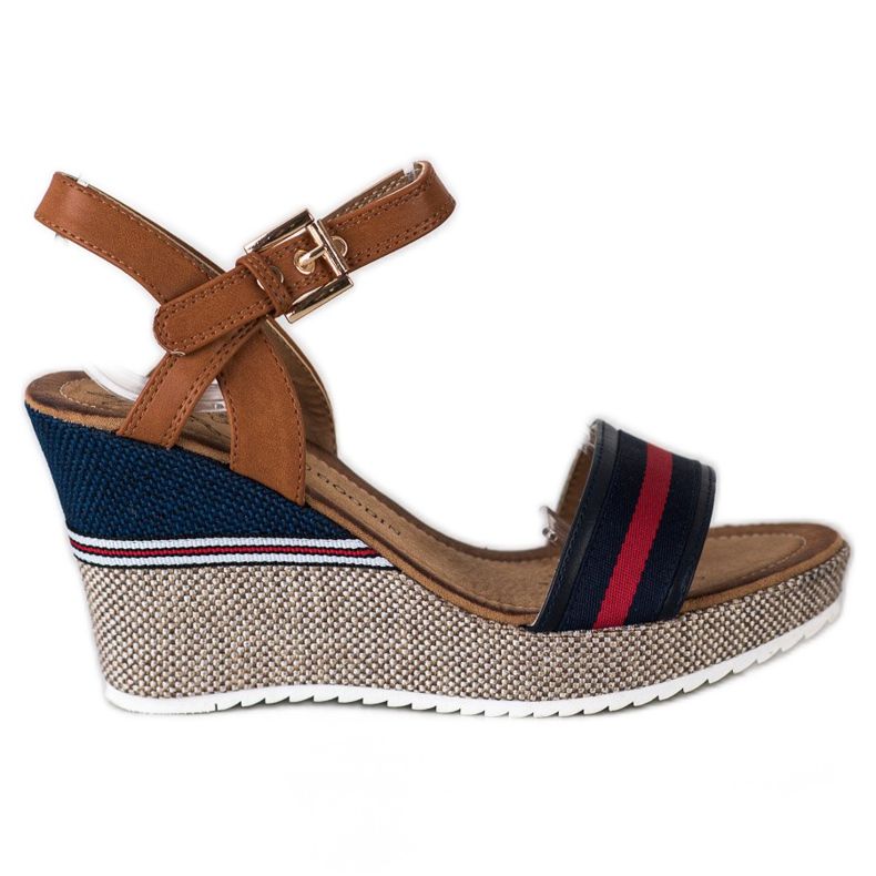 Goodin Sandales compensées brun bleu marin multicolore