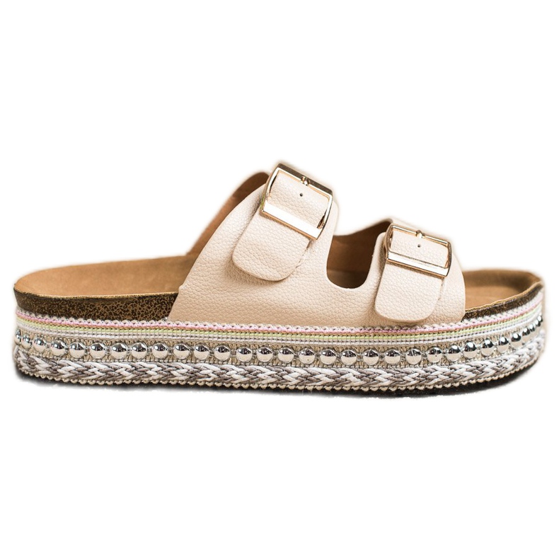 SHELOVET Pantoufles Avec Plateforme Décorative beige