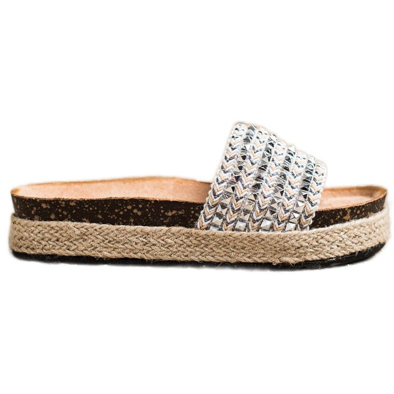 Groto Gogo Pantoufles En Argent Avec Clous gris Groto Gogo Pantoufles En Argent Avec Clous gris