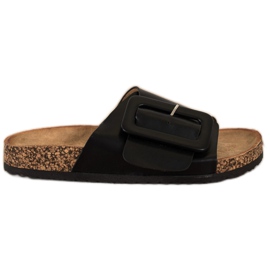 SHELOVET Pantoufles En Cuir Éco Avec Boucle noir