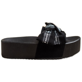 SHELOVET Pantoufles De Mode Avec Noeud le noir