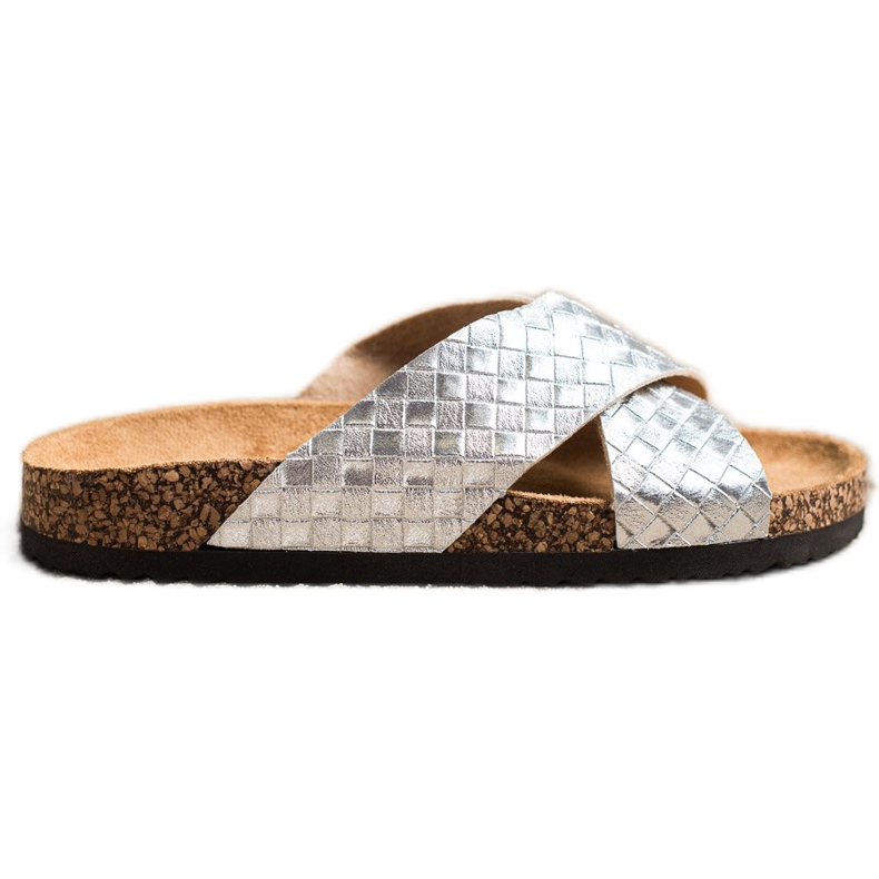 Bona Pantoufles confortables en cuir écologique argent