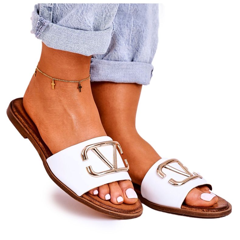 Nicole Chaussons Classiques Femme en Cuir Blanc Evie blanche d'or