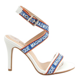 Sandales blanches sur talon haut LL-170P Blanc bleu