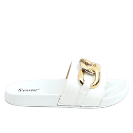 Blanc CK203 Chaussons blancs avec une chaîne blanche