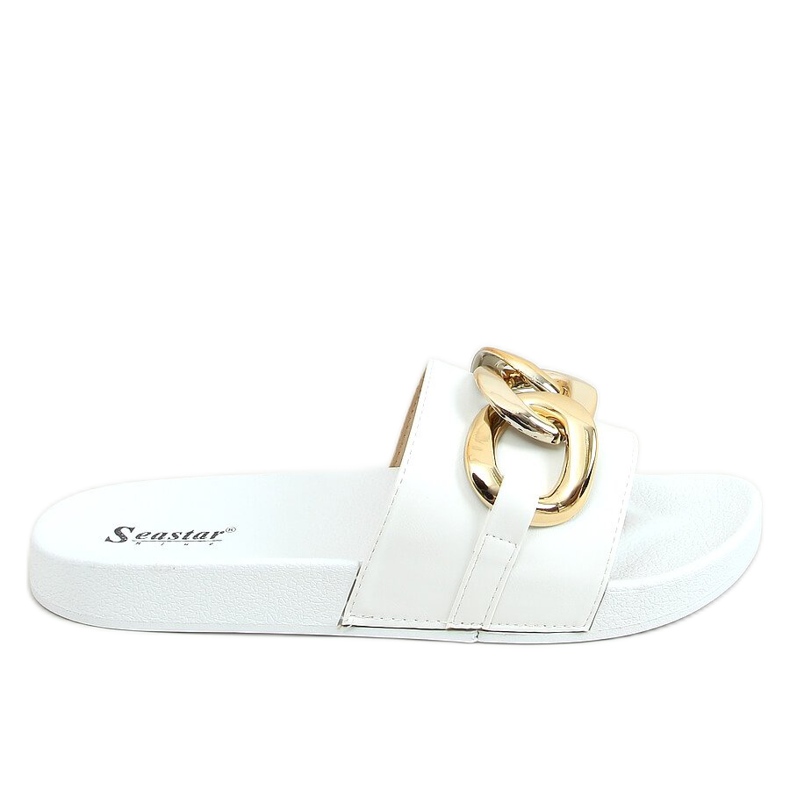 Blanc CK203 Chaussons blancs avec une chaîne blanche