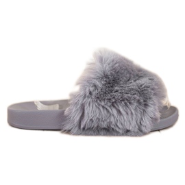 Bona Tongs décontractées avec fourrure gris