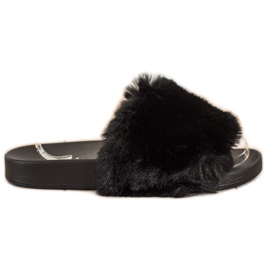 Bona Tongs décontractées avec fourrure noir