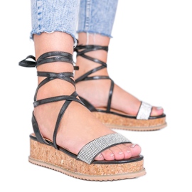 Sandales noires nouées de zircons Ves