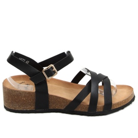 Sandales noires sur talon compensé en liège H072 Negro le noir