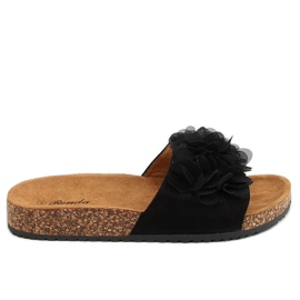 Chaussons en liège noir à fleurs 620-73 Noir le noir Chaussons en liège noir à fleurs 620-73 Noir le noir