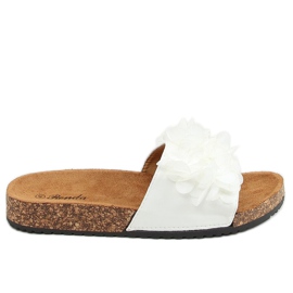 Chaussons en liège blanc à fleurs 620-73 Blanc blanche Chaussons en liège blanc à fleurs 620-73 Blanc blanche