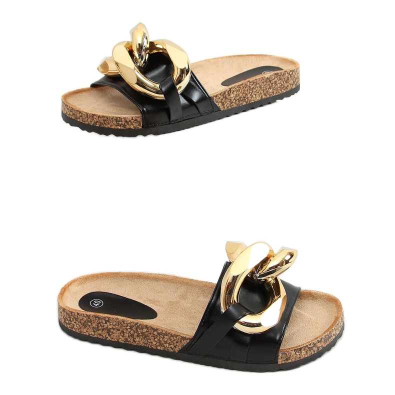Chaussons noirs avec une chaîne épaisse noir CK201 Noir le noir