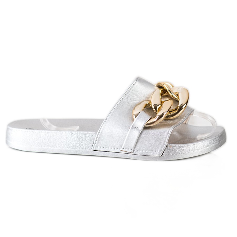 SHELOVET Pantoufles En Argent Avec Ornement SHELOVET Pantoufles En Argent Avec Ornement