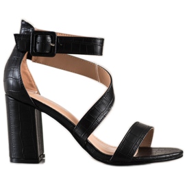 Renda Sandales sur une barre avec cuir écologique noir