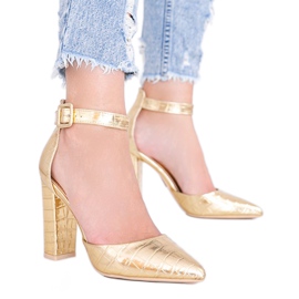 Sandales sur tige au motif peau de crocodile Glamour doré