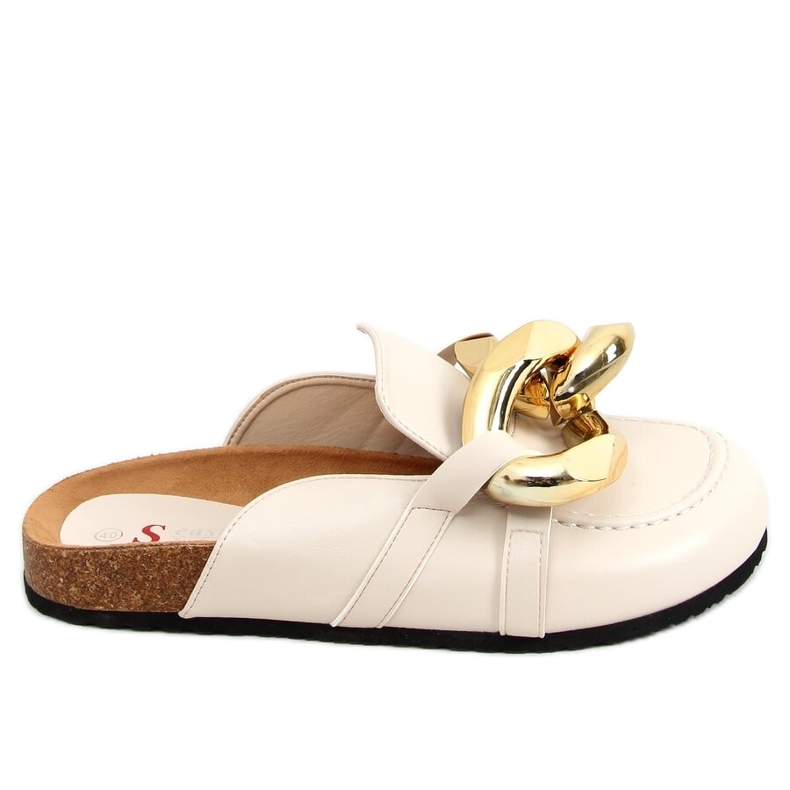 T397 Chaussons beiges beige avec une chaîne épaisse