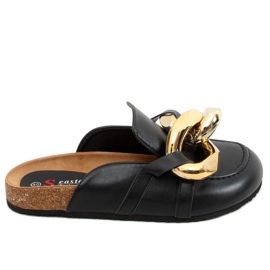 Noir T397 Chaussons noirs avec une chaîne épaisse le noir