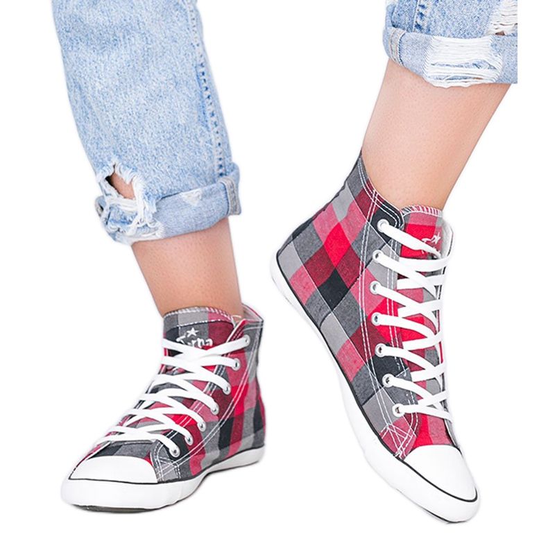 Baskets rouges à carreaux Shape of You le noir gris