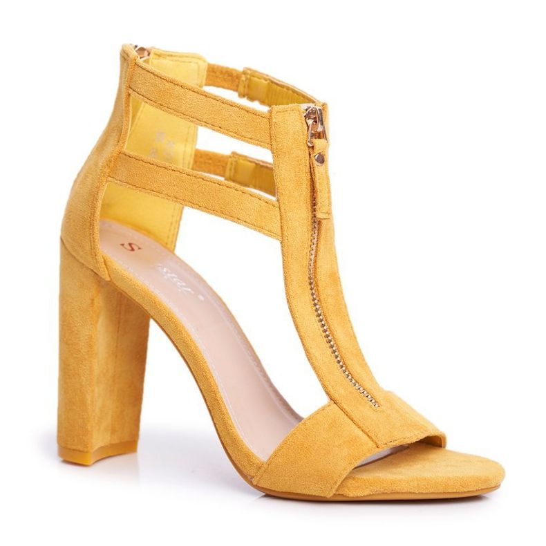 SEA Sandales à Talon Femme Daim Jaune Folly LE070P