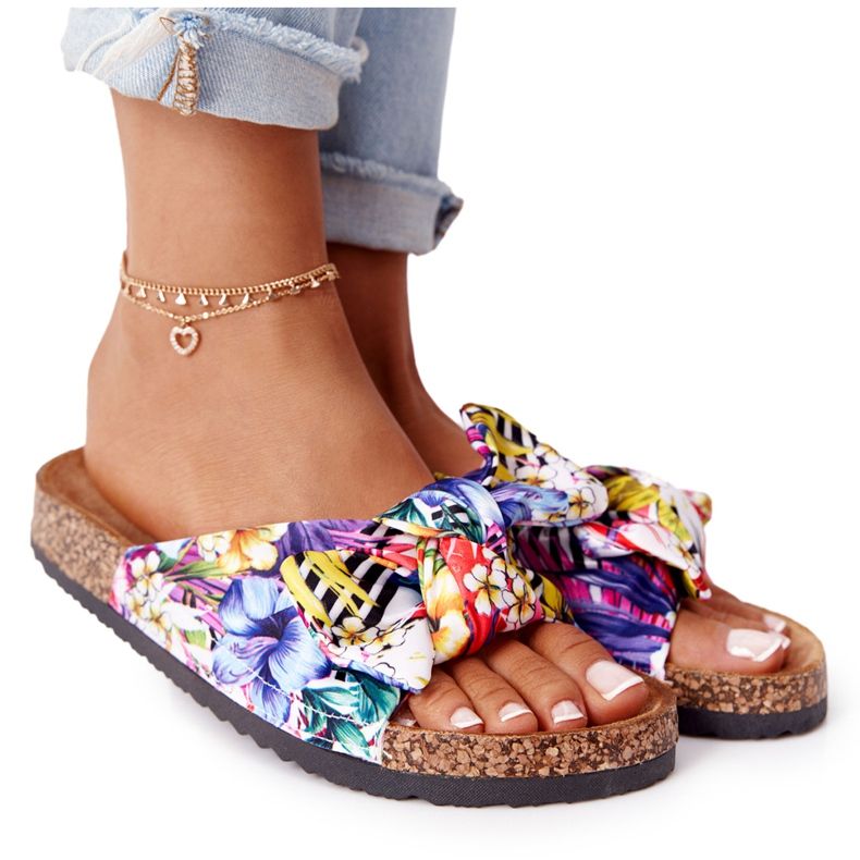 PS1 Tongs sur semelle en liège blanc avec fleurs Wendy blanche multicolore