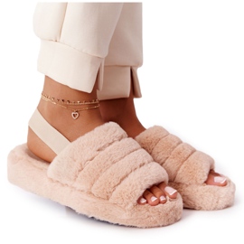 PS1 Pantoufles en fourrure sur plate-forme flocon de neige beige